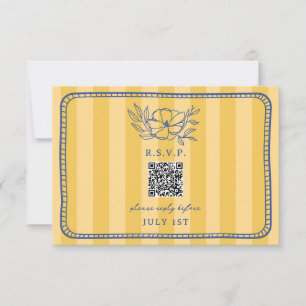 QR-kod Gult Rand Blue Blommigt Bröllop QR OSA Kort