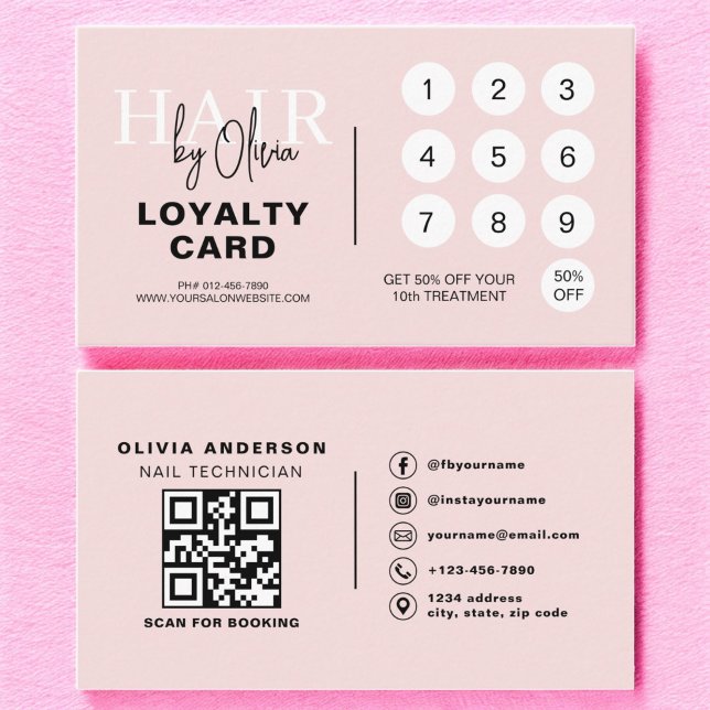 QR-kod Hair Salon  Rosa Loyalty Card Lojalitetskort (Skapare uppladdad)