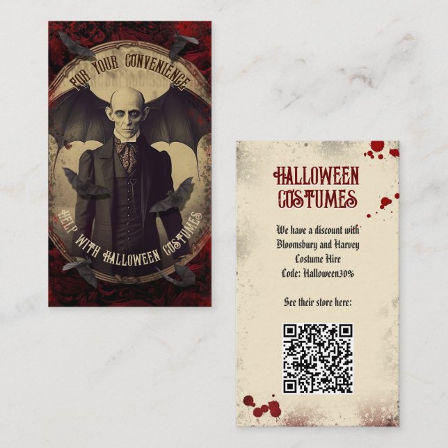 QR-kod Halloween Costume webbplats Creepy Nosferat Tilläggskort (Fram/baksida)