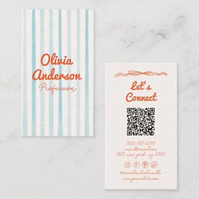 QR-kod Hand plockade skriftlig blått Orange Stolli Visitkort (Fram/baksida)