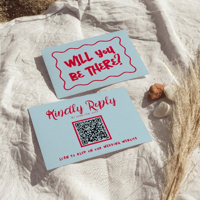 QR-kod Hand-skriftlig färgfull Retro Bright Bröllo OSA Kort (Skapare uppladdad)