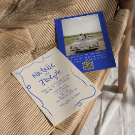 QR-kod Hand skriftlig ritad modern foto Bröllop Inbjudningar