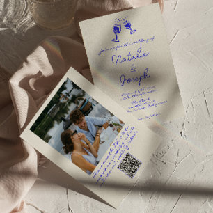 QR-kod Hand skriftlig ritad Quirky Photo Bröllop Inbjudningar