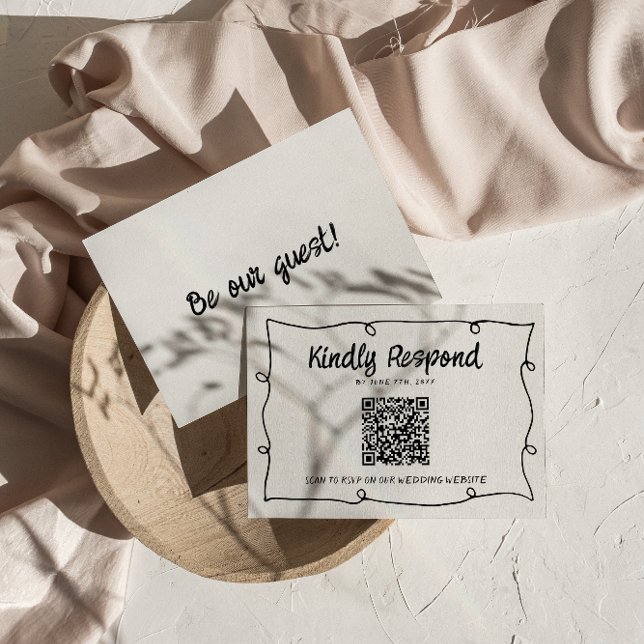 QR-kod Hand Skriven Retro Ram Modern Bröllop OSA Kort (Skapare uppladdad)