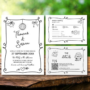 QR-kod Handritad Klotter RSVP-svar OSA Kort