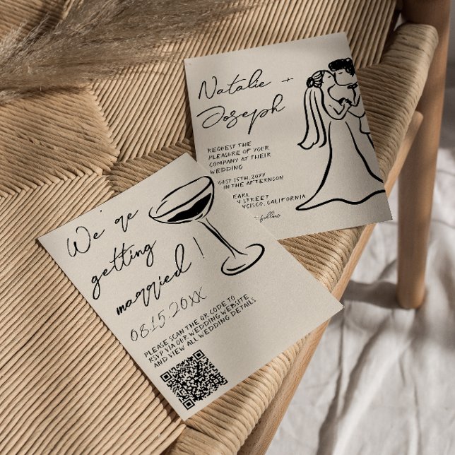 QR-kod Handritad Skriven Par Excentrisk Bröllop  Inbjudningar (Skapare uppladdad)