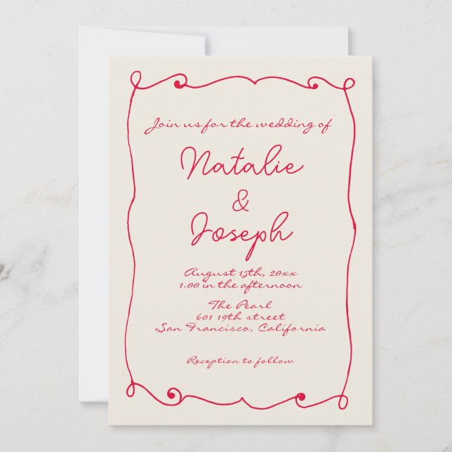 QR-kod, handskriven Retro-Roligt med Photo Bröllop Inbjudningar (Framsida)