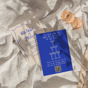 QR-kod - handskriven ritad modern unik Bröllop Inbjudningar