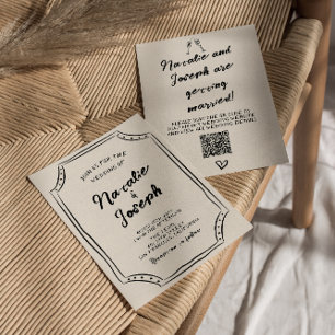 QR-kod, handskrivet skript unikt Quirky Bröllop Inbjudningar