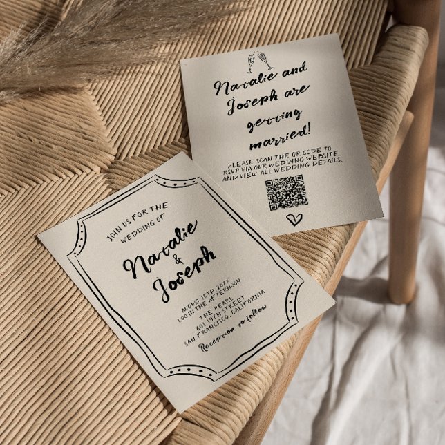 QR-kod, handskrivet skript unikt Quirky Bröllop Inbjudningar (Skapare uppladdad)