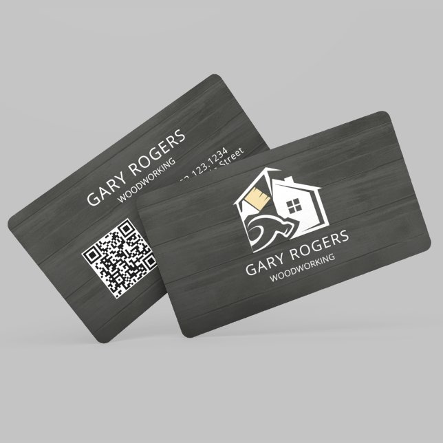 QR-kod hantverkare träkort Visitkort (Skapare uppladdad)