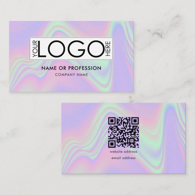 QR-kod Holografisk opal Modern Business Logotyp Visitkort (Fram/baksida)