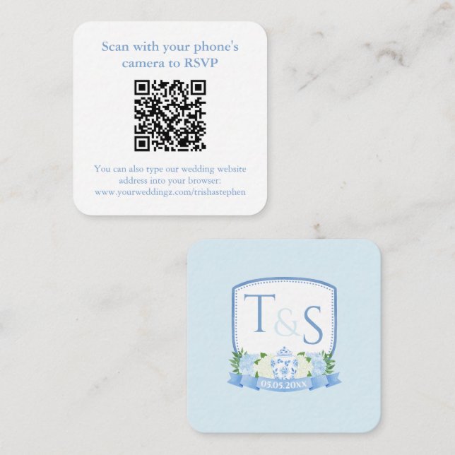 QR-kod Hortensia Ginger Jar Crest Bröllop RSVP Tilläggskort (Fram/baksida)