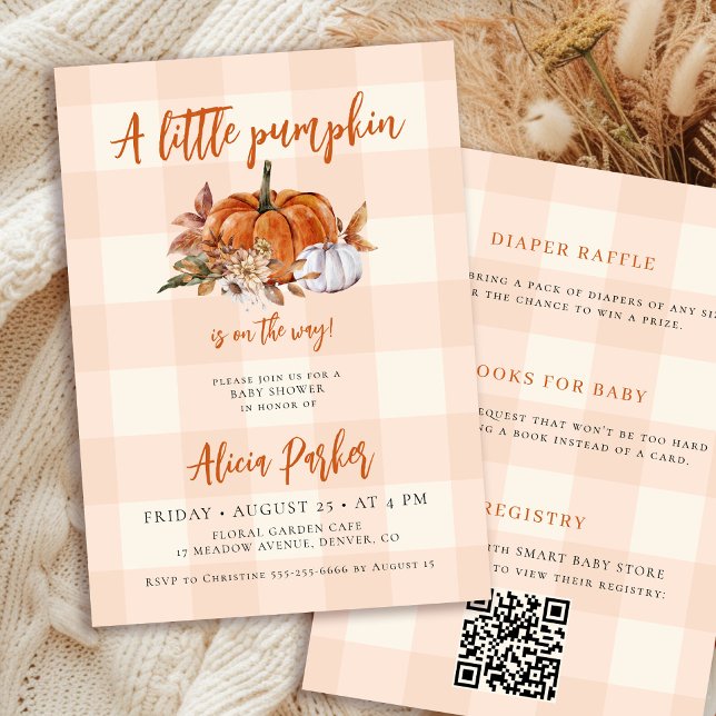 QR-kod höst gingham pumpa baby shower Inbjudningar (Skapare uppladdad)