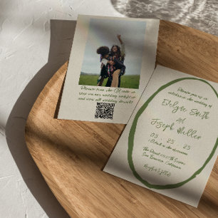 QR-kod Illustrated Hand plockade Photo Bröllop Inbjudningar