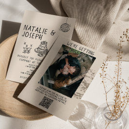 QR-kod Illustrerad handskriven kummelfoto Bröllop Inbjudningar