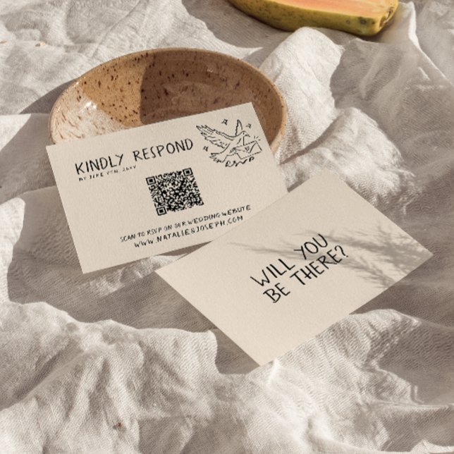 QR-kod Illustrerad Retro-handskriven Roligt Bröllo OSA Kort (Skapare uppladdad)