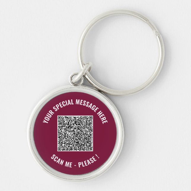 QR-kod Info Ditt Meddelande Överraskningsnyckelrin Rund Silverfärgad Nyckelring (Framsidan)