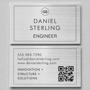 QR-kod Ingenjör Brushed Silver Monogram Visitkort