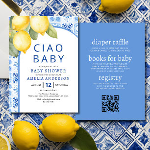 QR-kod Italienska blå brickor, babyskor för lemon Inbjudningar