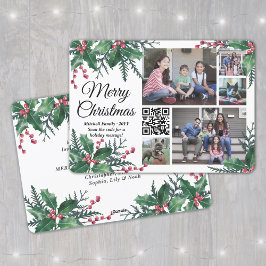 QR-kod Julgran Holly Grönska 5 Foto Collage Julkort