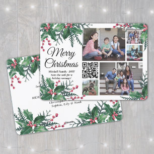 QR-kod Julgran Holly Grönska 5 Foto Collage Julkort
