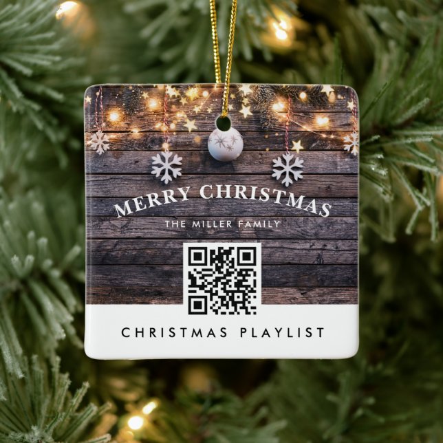 QR-kod - Julmusikspellista Modern Rustic Julgransprydnad Keramik (Träd)