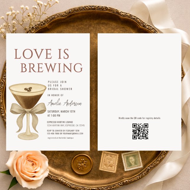 QR-kod Kärlek bryggs Martini Bröllopsfest Inbjudningar (Skapare uppladdad)