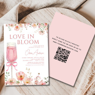 QR-kod Kärlek i Möhippan Bloom Rosa Bow Inbjudningar