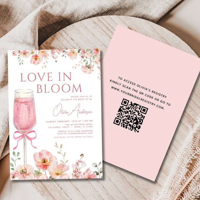 QR-kod Kärlek i Möhippan Bloom Rosa Bow Inbjudningar (Skapare uppladdad)
