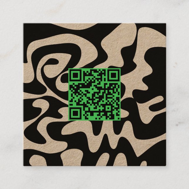 QR-kod Kelly Green Retro Groovy Squiggles Kraft Fyrkantigt Visitkort (Framsida)