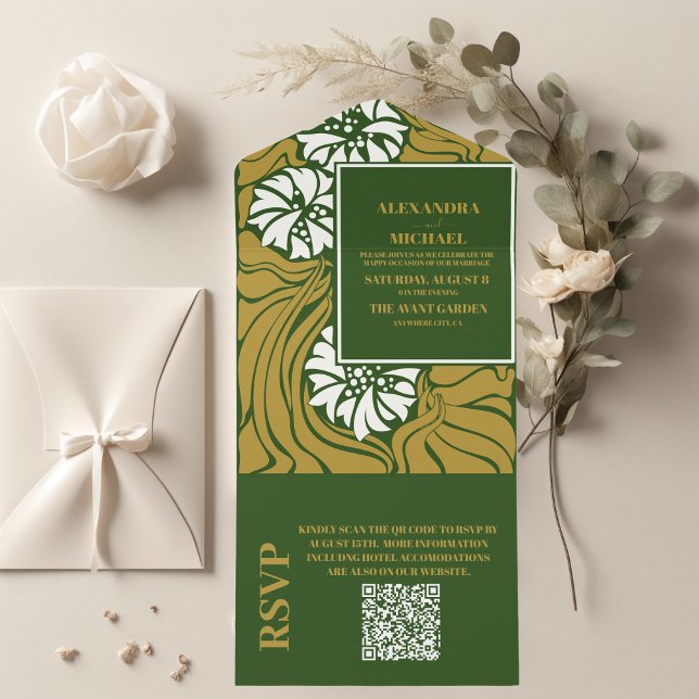 QR-kod Klassisk Grön Art Nouveau Bröllop (Skapare uppladdad)