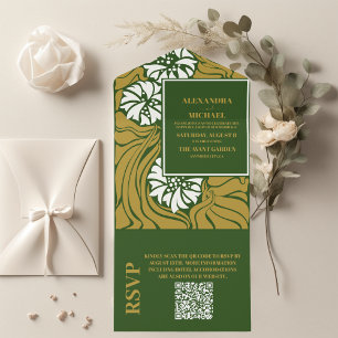 QR-kod Klassisk Grönt Art nouveau Bröllop