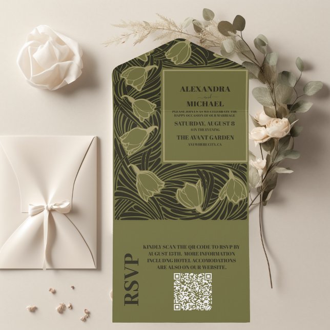 QR-kod Klassisk Grönt Art nouveau Bröllop (Skapare uppladdad)