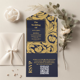 QR-kod Klassiskt blått Art nouveau Bröllop