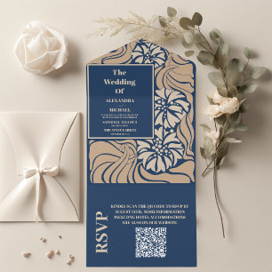 QR-kod Klassiskt blått Art nouveau Bröllop