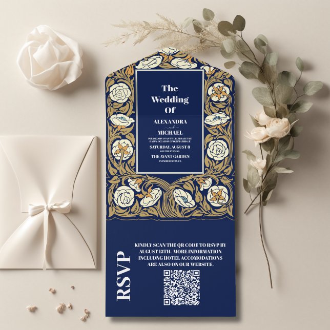 QR-kod Klassiskt blått Art nouveau Bröllop (Skapare uppladdad)