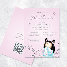 QR-kod | Kokeshi Doll Baby Shower Inbjudningar
