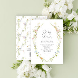 QR-kod Kön Neutral Wildblomma Baby Shower Inbjudningar