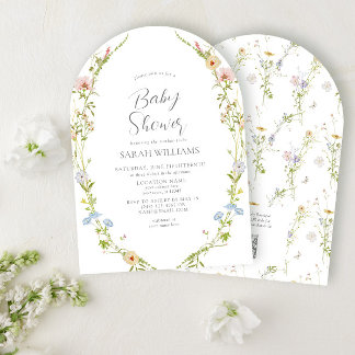 QR-kod Kön Neutral Wildblomma Baby Shower Inbjudningar