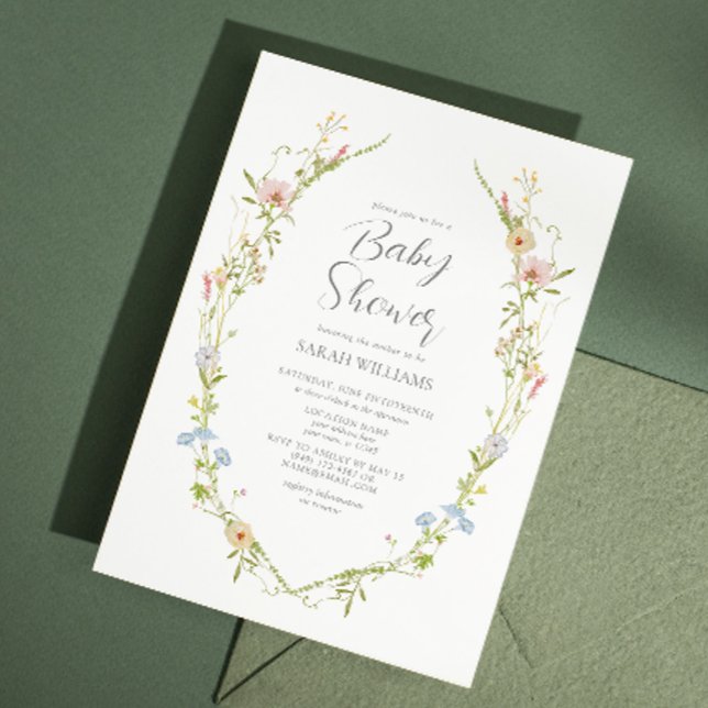 QR-kod Kön Neutral Wildblomma Baby Shower Inbjudningar (Spring Blooms: A Floral Baby Shower Celebration!)