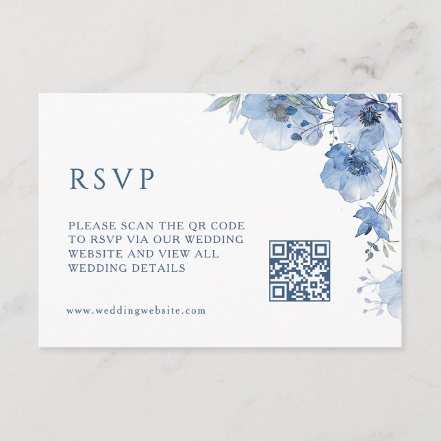 QR-kod |  Konstnärliga blå blommor Tilläggskort (Framsida)