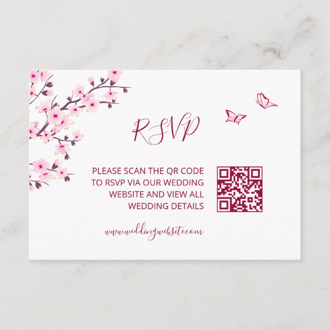QR-kod |  Körsbärsblom RSVP Tilläggskort (Framsida)