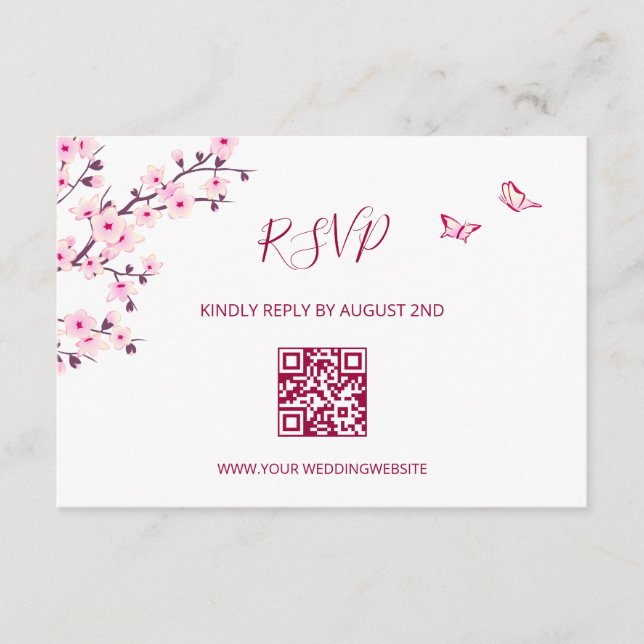 QR-kod |  Körsbärsblom RSVP Tilläggskort (Framsida)