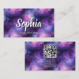 QR-kod Kosmisk Galax Stjärnor Lila Nebulosa Visitkort