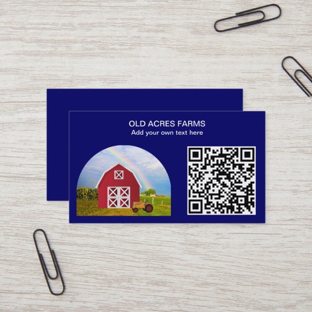 QR-kod Land Farm Red Barn Blå himmel Namn Visitkort (Fram/Back In Situ)