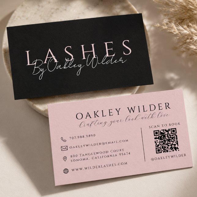 QR-kod Lash-tekniker Blush Rosa Svart Visitkort (Skapare uppladdad)