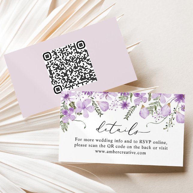 QR-kod Lavender Bröllop-informationskort Visitkort (Skapare uppladdad)