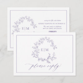 QR-kod Lavender Leafy Vapensköld Monogram Bröllop OSA Kort