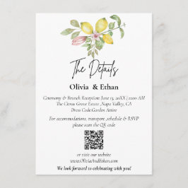 QR-kod Lemon Floral Bröllopsdetaljer Tilläggskort